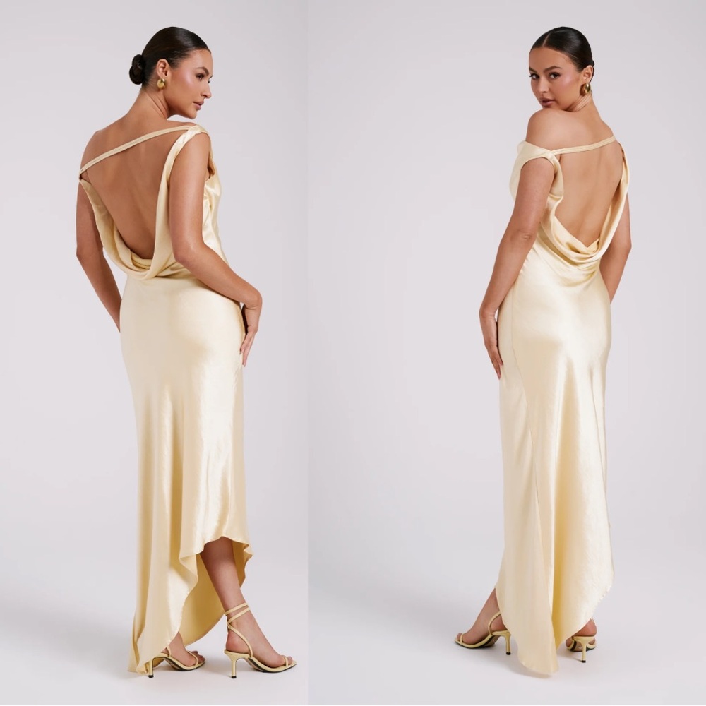 MESHKI Yvette Slip Maxi Dress With Asymmetrical Hem in Butter !!